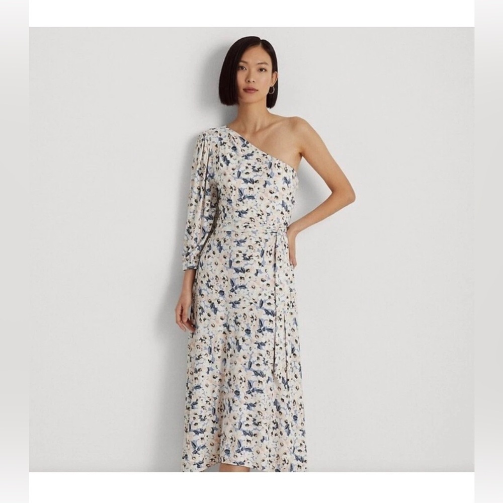 Women’s Lauren RALPH LAUREN White Floral  One-Shoulder Maxi Dress Size 2